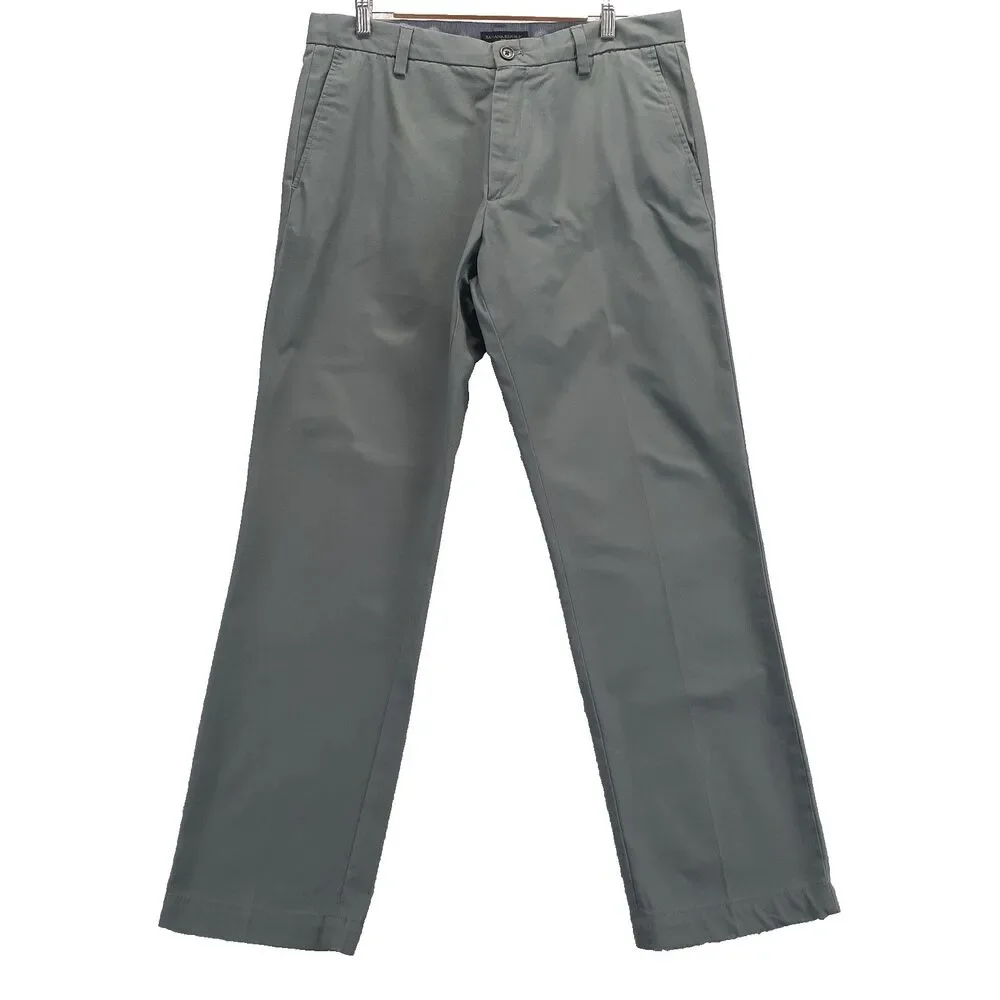Banana Republic Emerson Men Sz 35x32 Vintage Green Chino Pants Flat Front Cotton